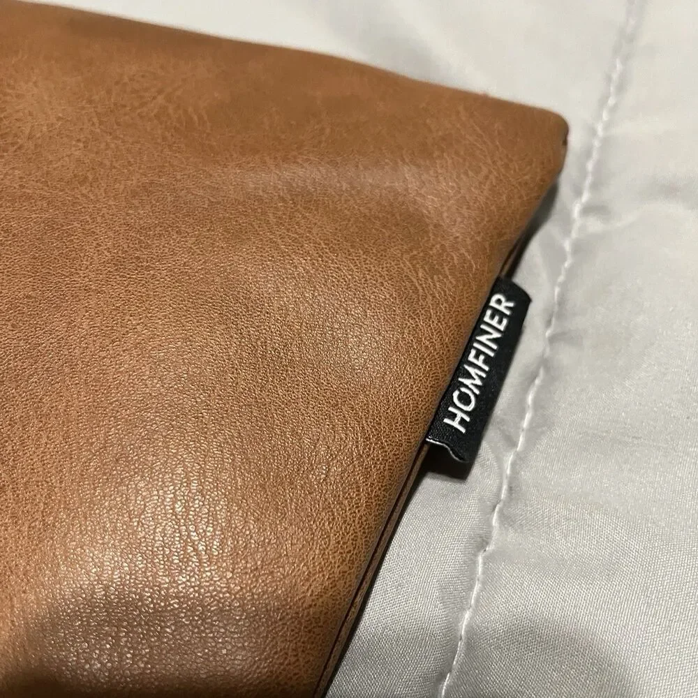 Homefiner Vegan Faux Leather Pillow Case Cognac Brown Throw 17